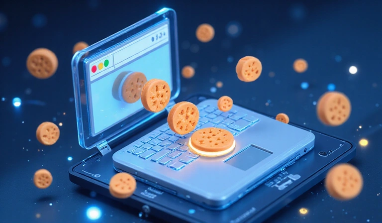 Illustration of digital cookies being stored on a device